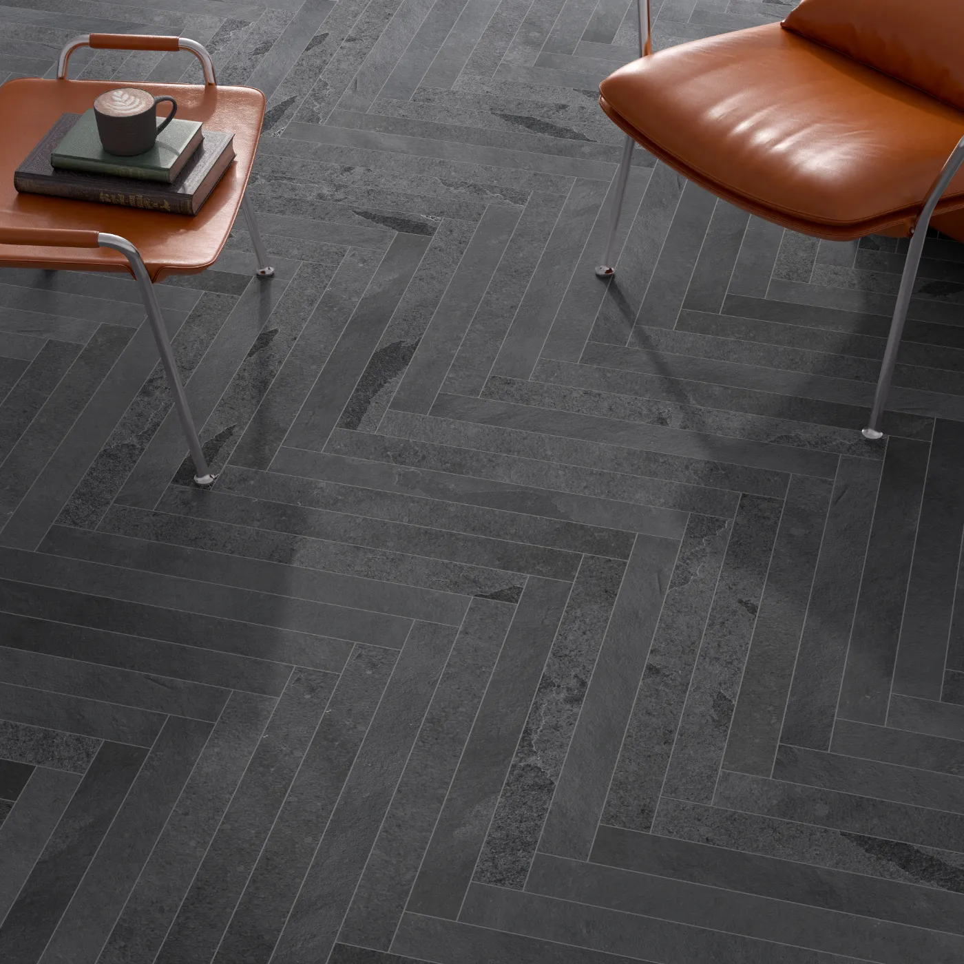 Brazilian Black Slate Herringbone Tile Riven Surface 600 x 60 x 10 (1)