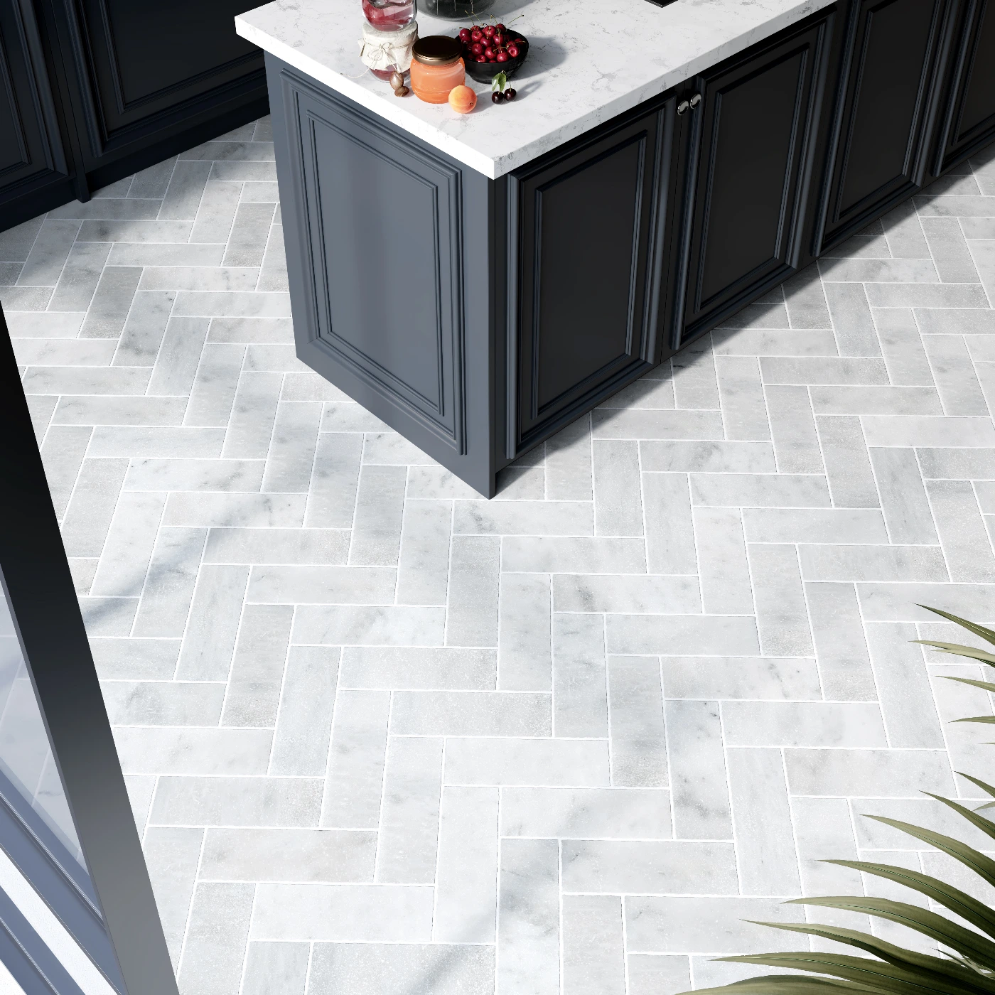 Caria White Herringbone Marble Tile Tumbled 100 x 305 x 10 (0)