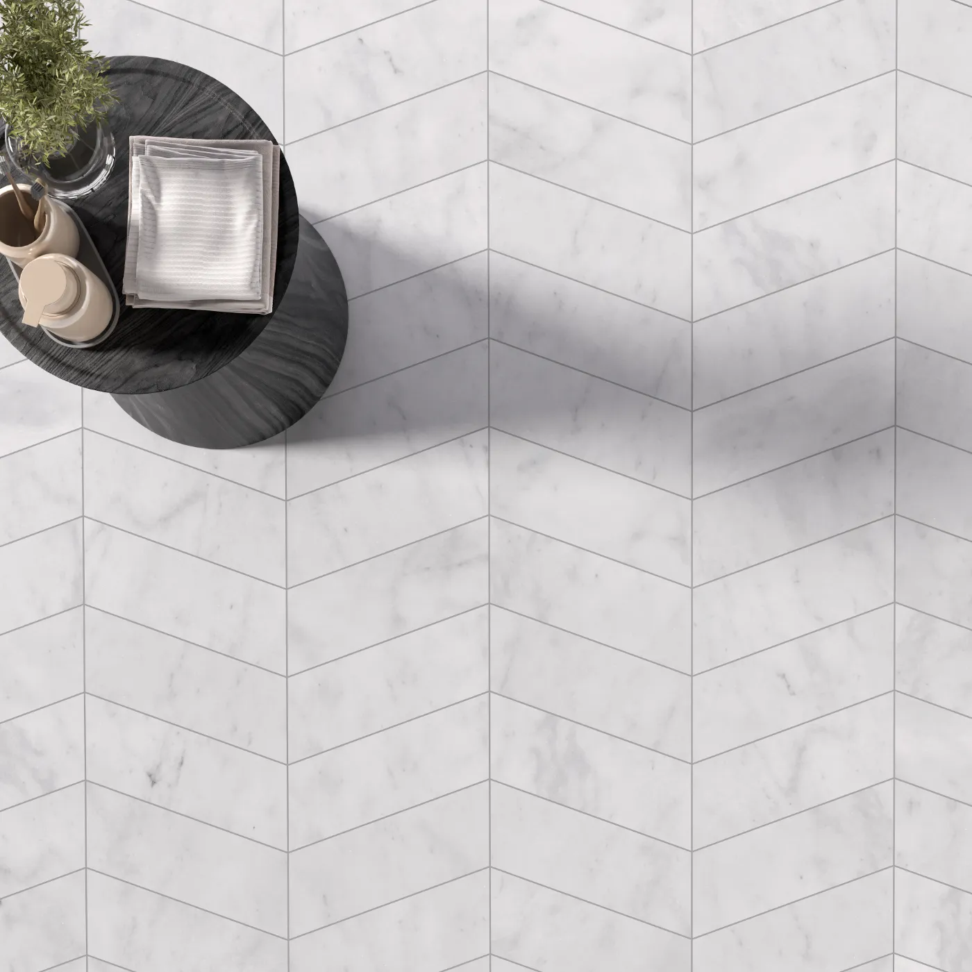 Carrara White Chevron Marble Tile - Honed