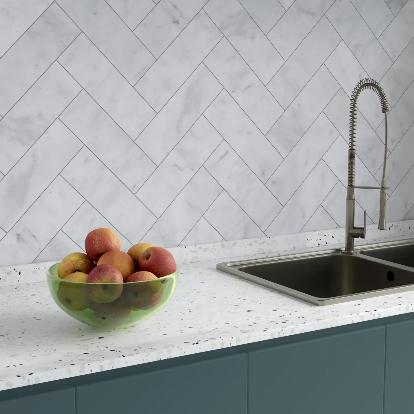 Carrara White Herringbone Marble Tile - Honed