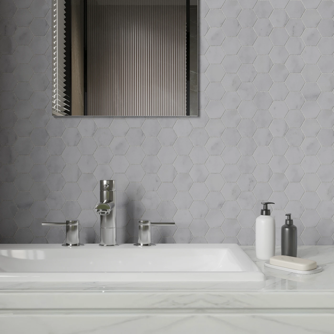 Carrara White Hexagon Mosaic Tile Honed 265 x 305 x 10 (0)