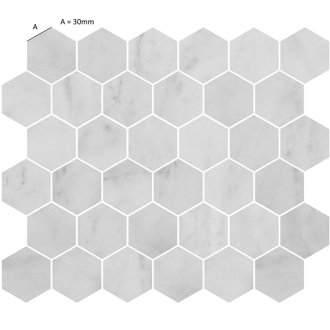 Carrara White Hexagon Mosaic Tile Honed 265 x 305 x 10 (0)