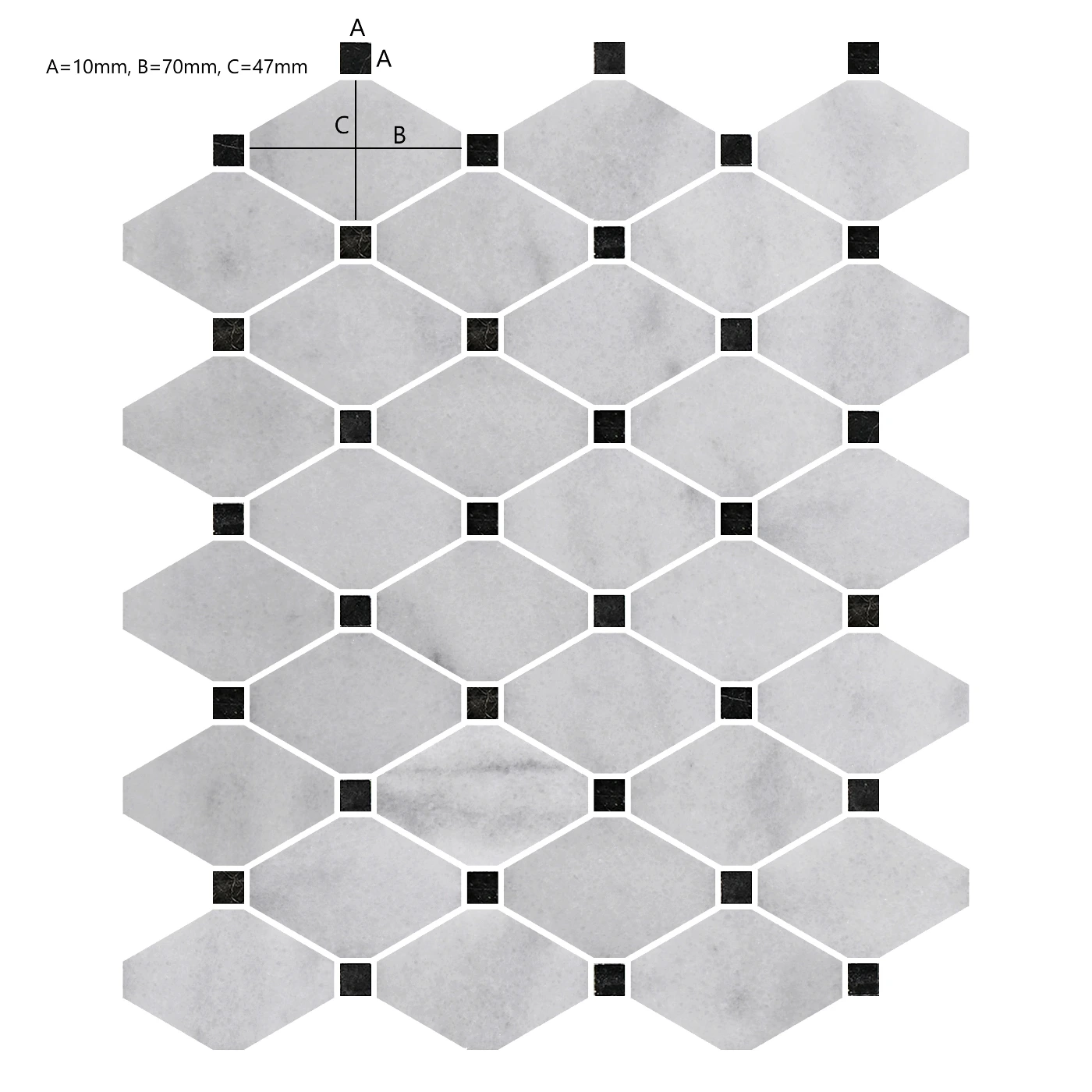 Carrara White Marble Diamond Mosaic Tile - Honed