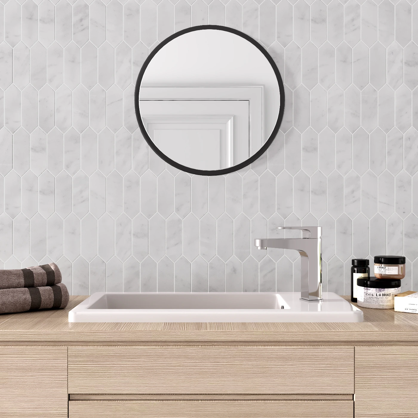 Carrara White Marble Picket Mosaic Tile - Honed