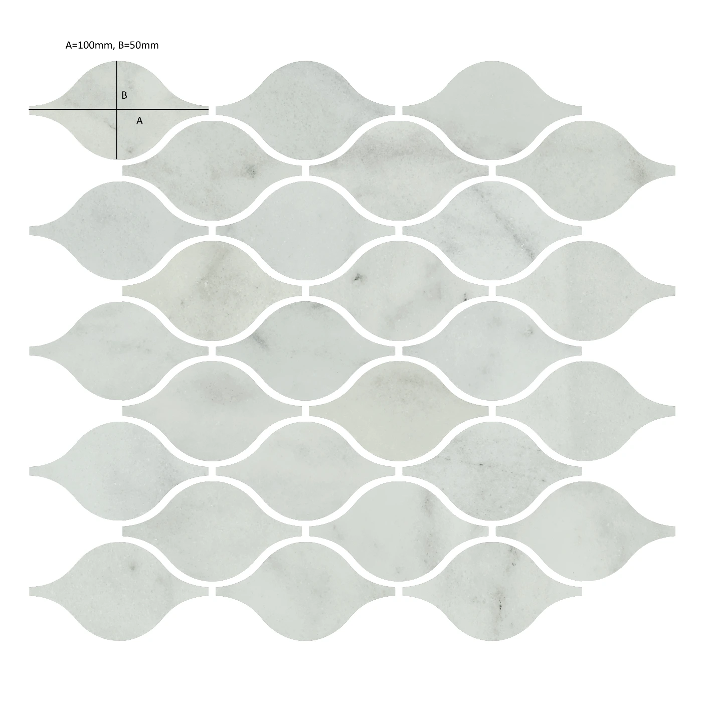 Carrara White Marble Teardrop Mosaic Tile - Honed