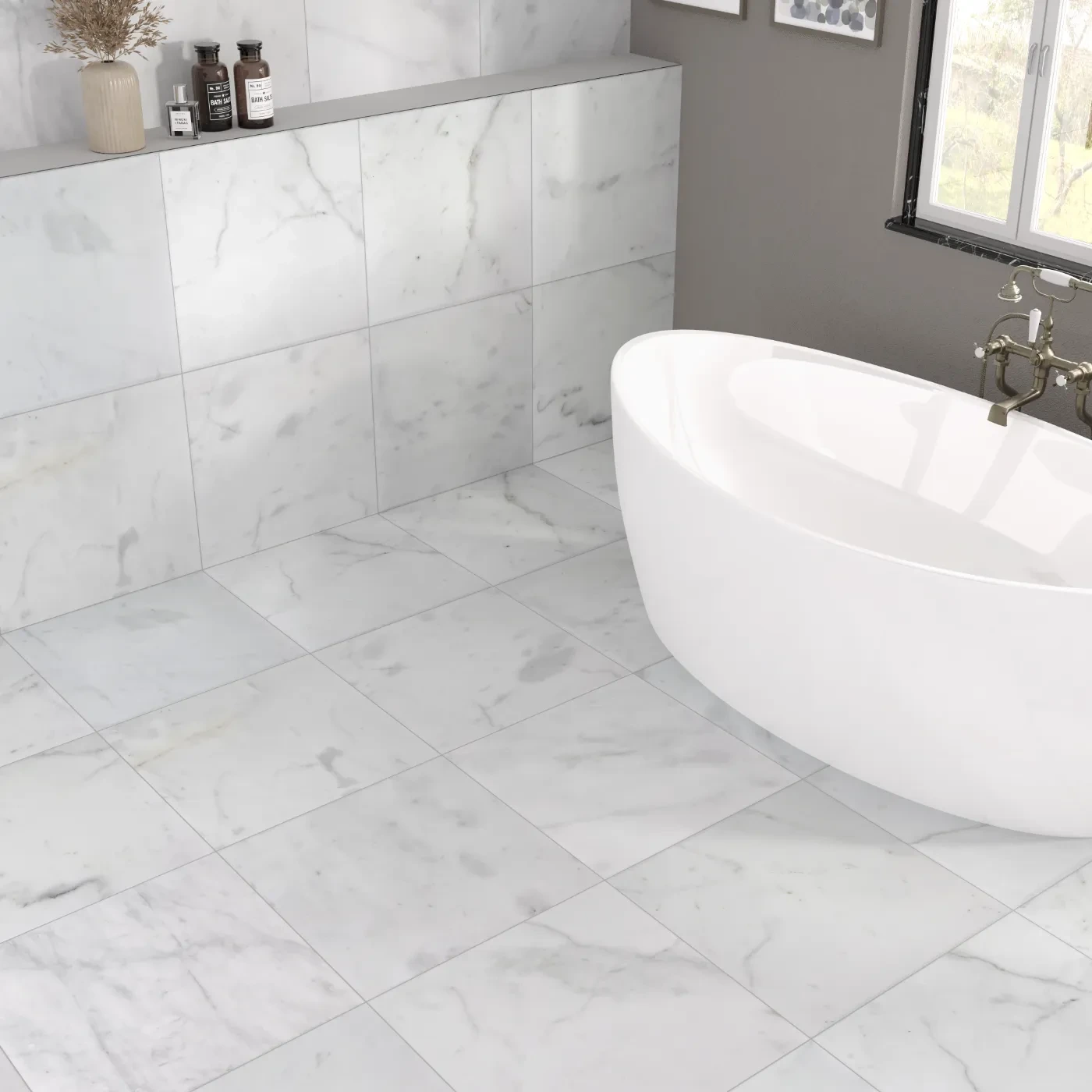 Carrara White Marble Tile - Honed