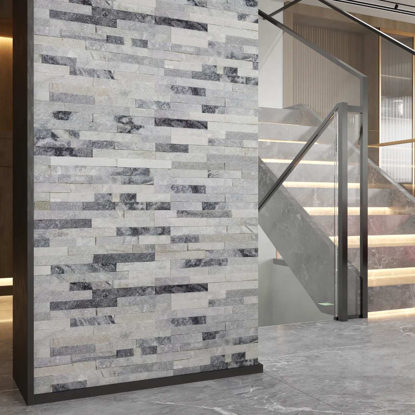 Glacier Grey Slate Riven Tile Split Face - 3D Effect 100 x 400 (1)