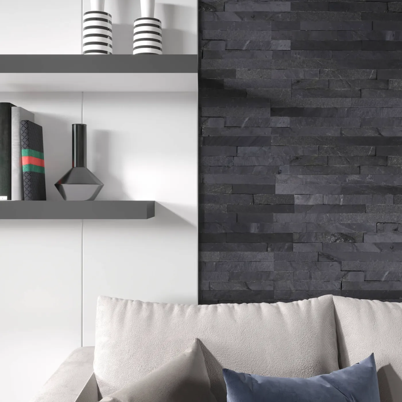 Imperial Black Riven Slate Tile Split Face - 3D Effect 100 x 400 (0)