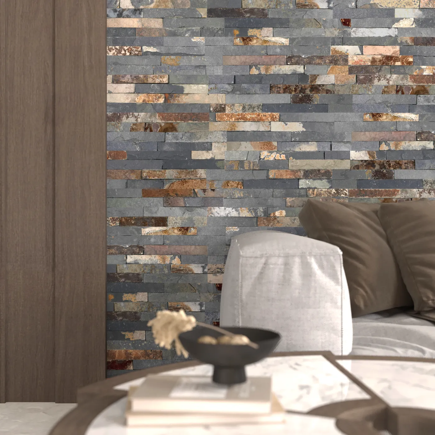 Multicolour Slate Riven Tile Split Face - 3D Effect 100 x 400 (1)