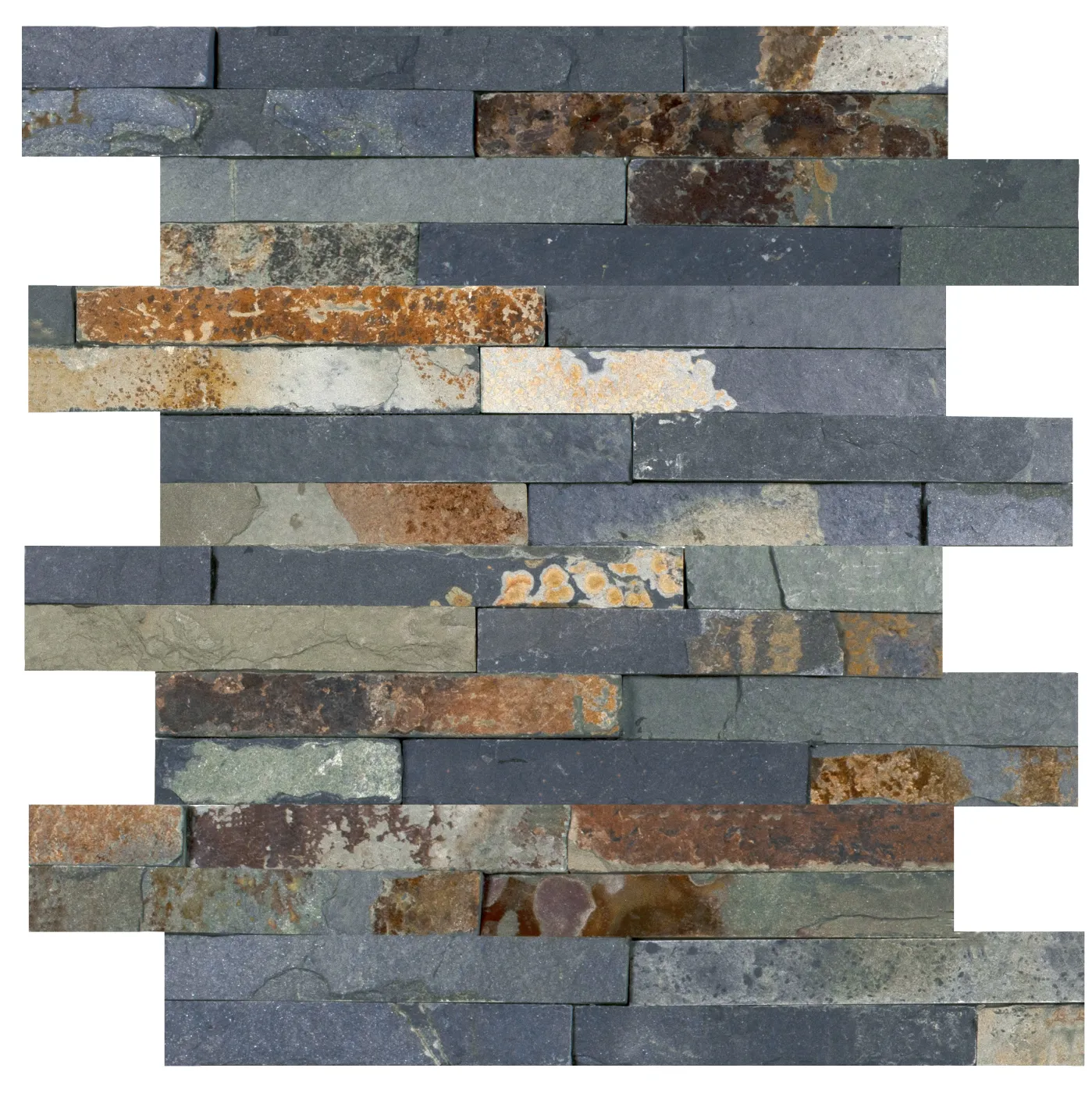 Multicolour Slate Riven Tile Split Face - 3D Effect 100 x 400 (2)