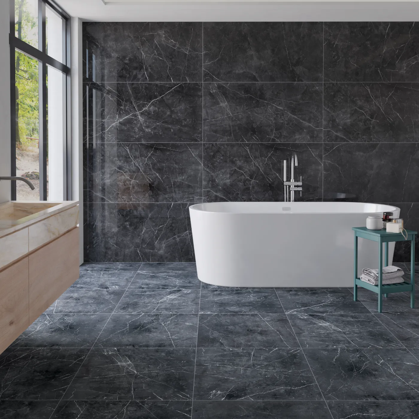 Nero Venato Porcelain Tile Rectified Edge - Polished Finish 600 x 1200 x 10 (1)