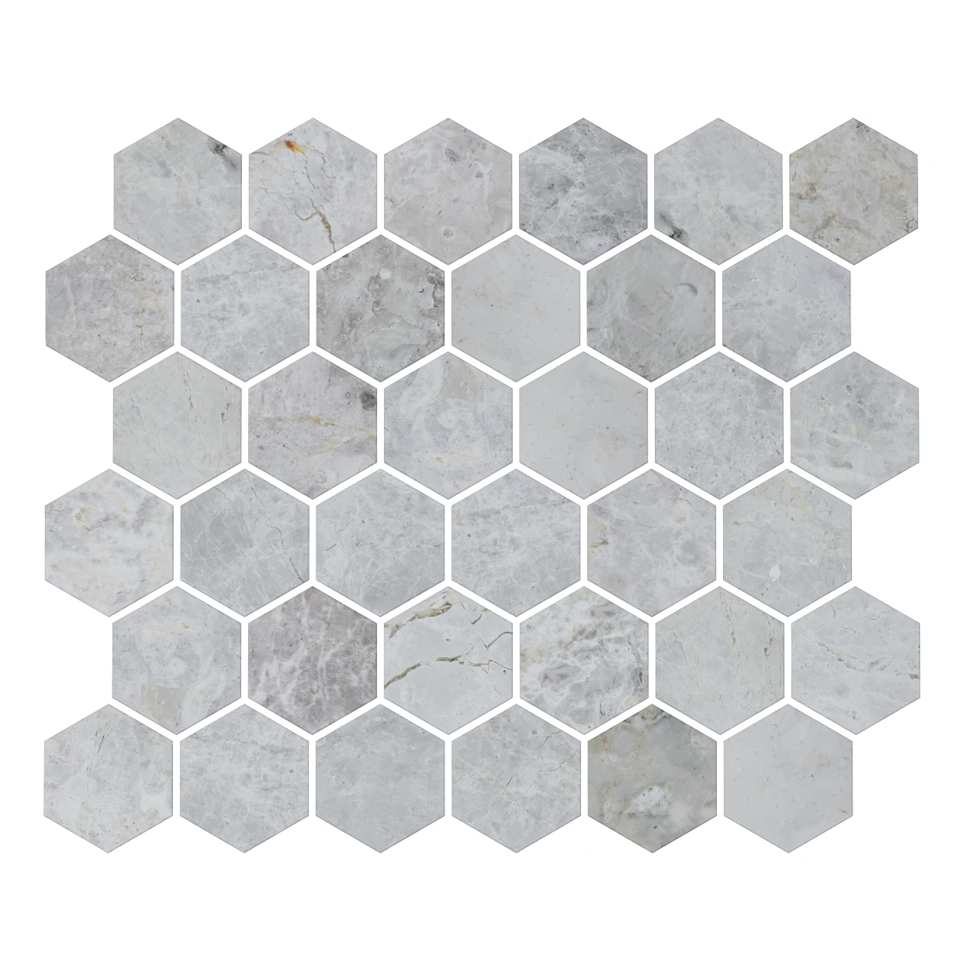 Silver Light Hexagon Marble Mosaic Tile Honed 265 x 305 x 10 (1)