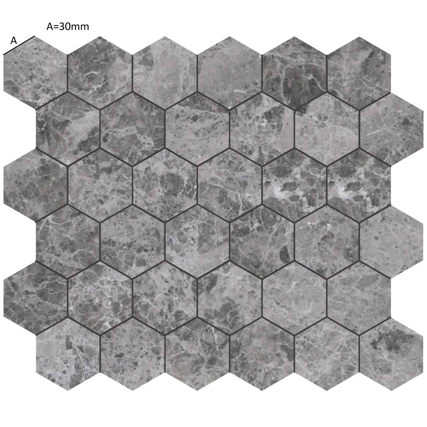 Silver Moon Hexagon Mosaic Tile Honed 265 x 305 x 10 (0)