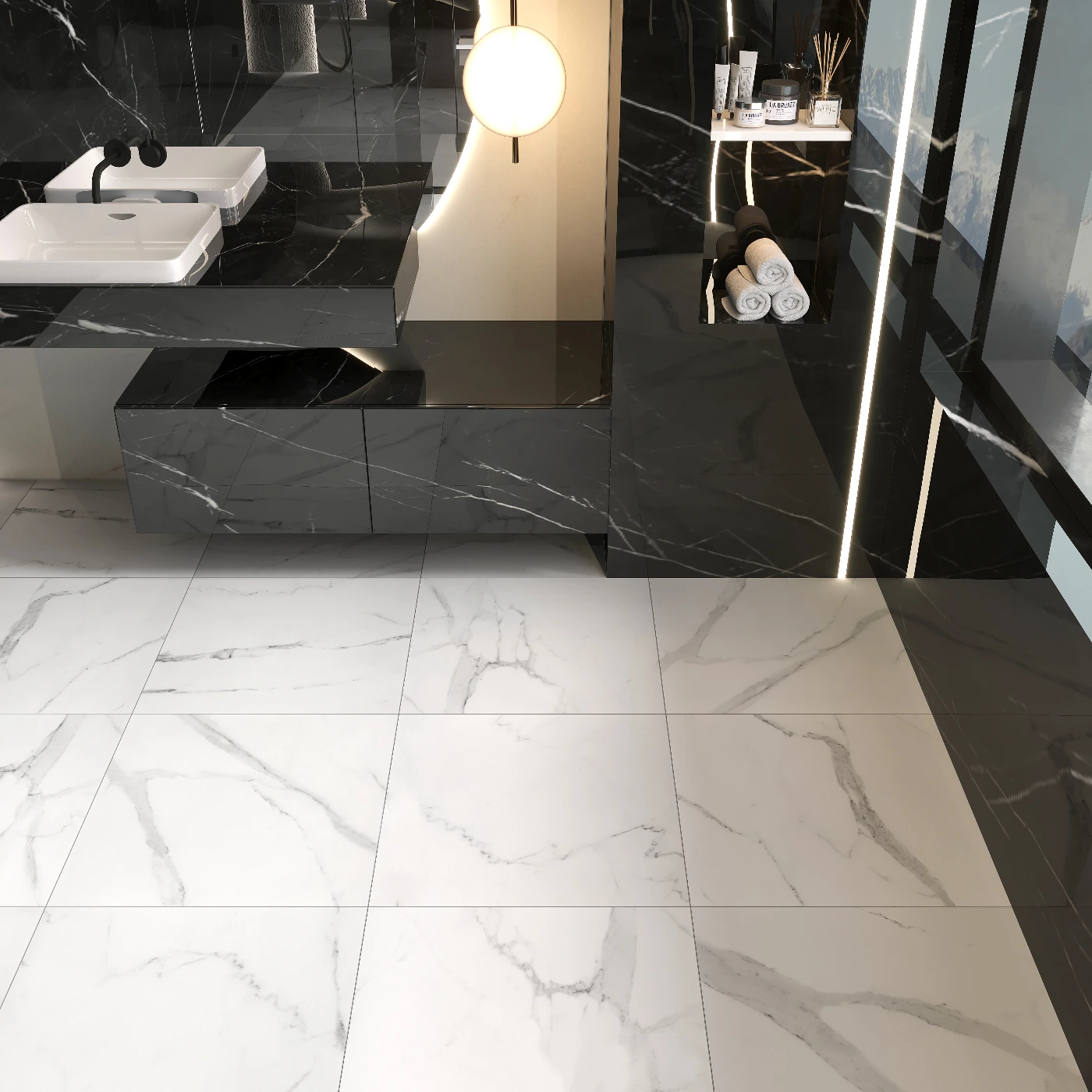 Statuario Nuovo Porcelain Tile - Rectified Edge - Honed Finish