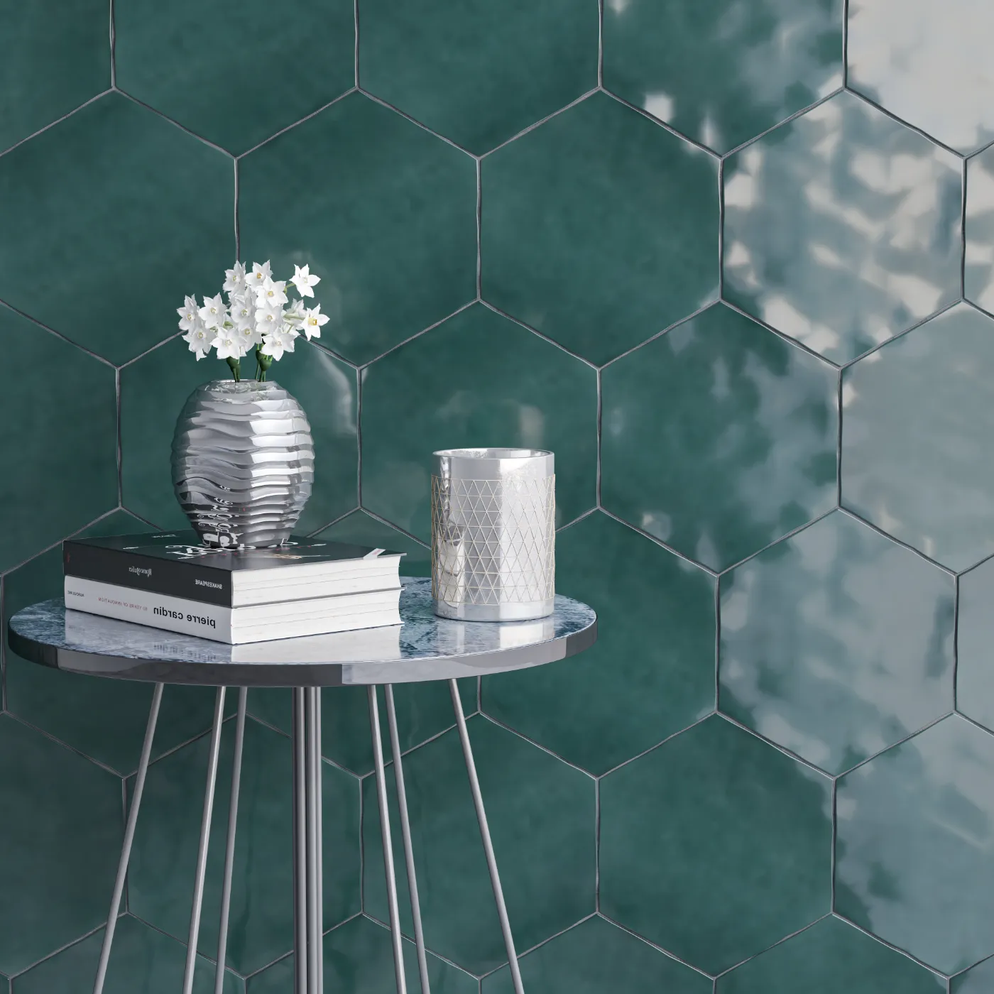 Teramoda Emerald Hexagon Ceramic Tile Gloss 9cm (One Side) x 8 (0)